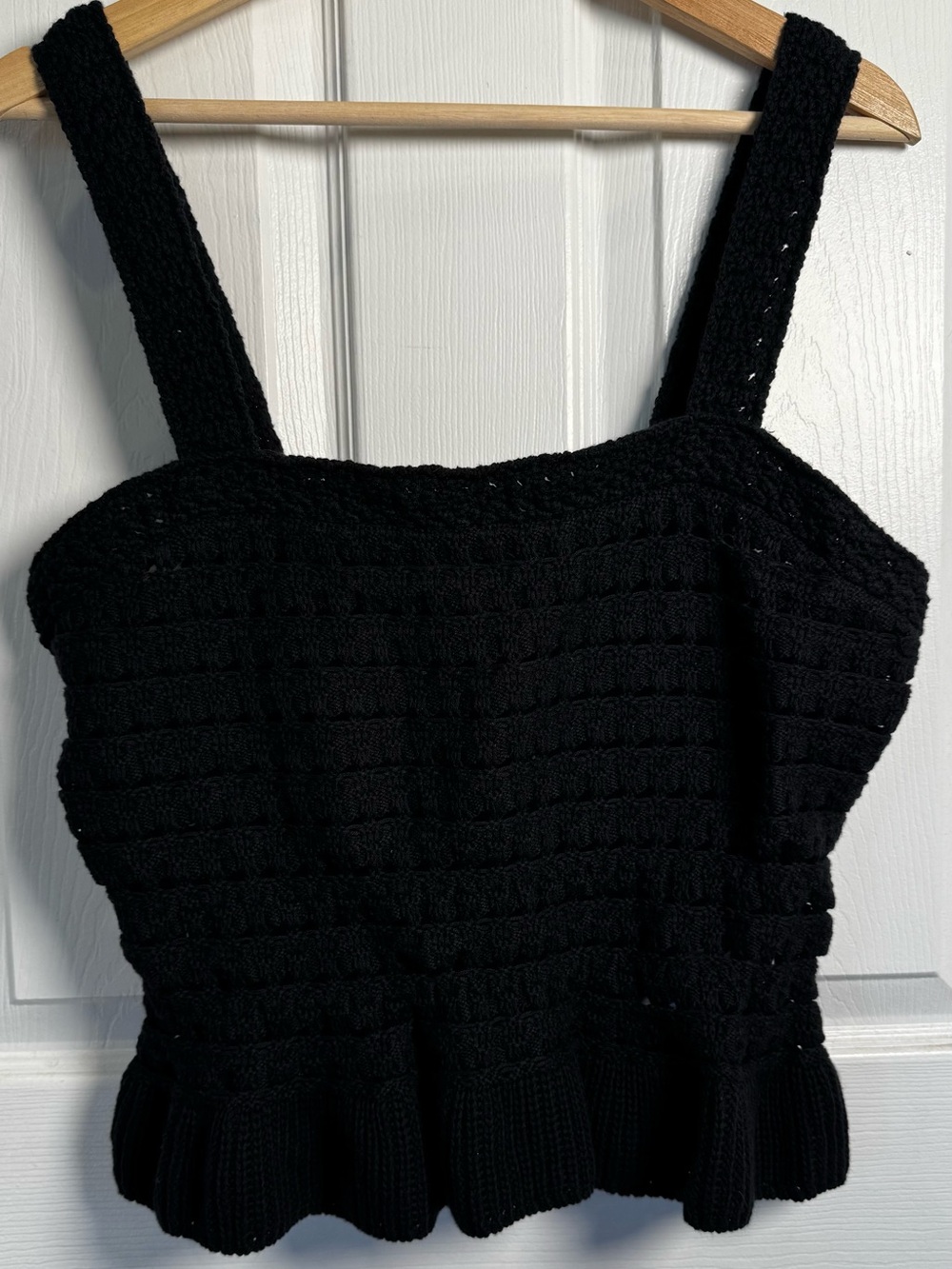J.Crew NWT Black Crochet Knit Tank Top Size Large Boho Textured Sweater Camisole